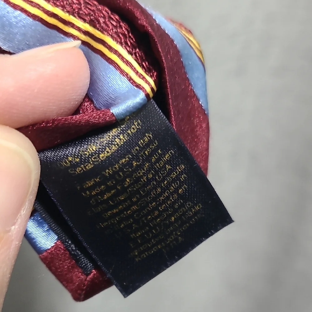 Brooks‎ Brothers Burgundy Tie with Blue and Gold Stripes
